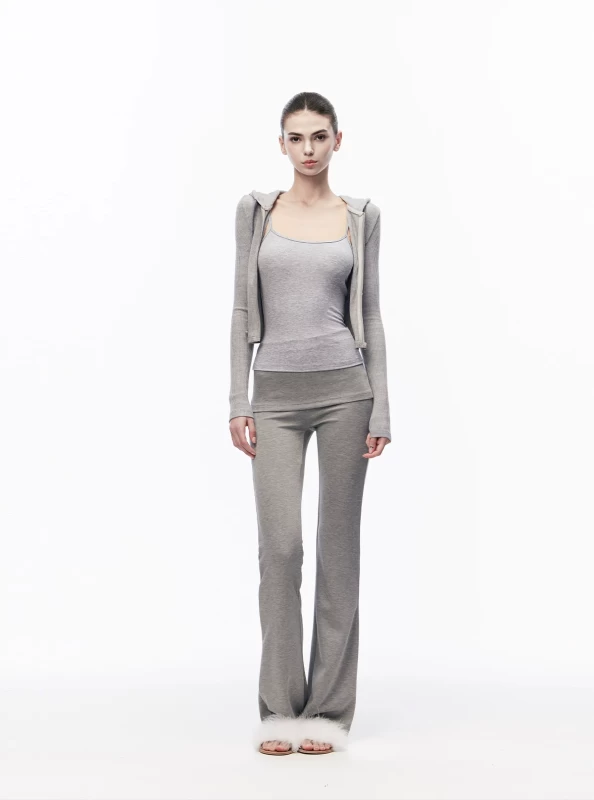 JLAUNT Women's Grey Low Waist Skinny Flare Pants 2026 Winter High Stretch Modal Blend Bootcut Trousers Fitted Y2K Spice Girl Style S-L