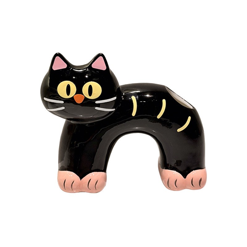 Ceramic Cat Toothbrush Holder, Bathroom Countertop Organizer for Toothpaste & Electric Toothbrush, Cute Cat-Shaped Storage Stand