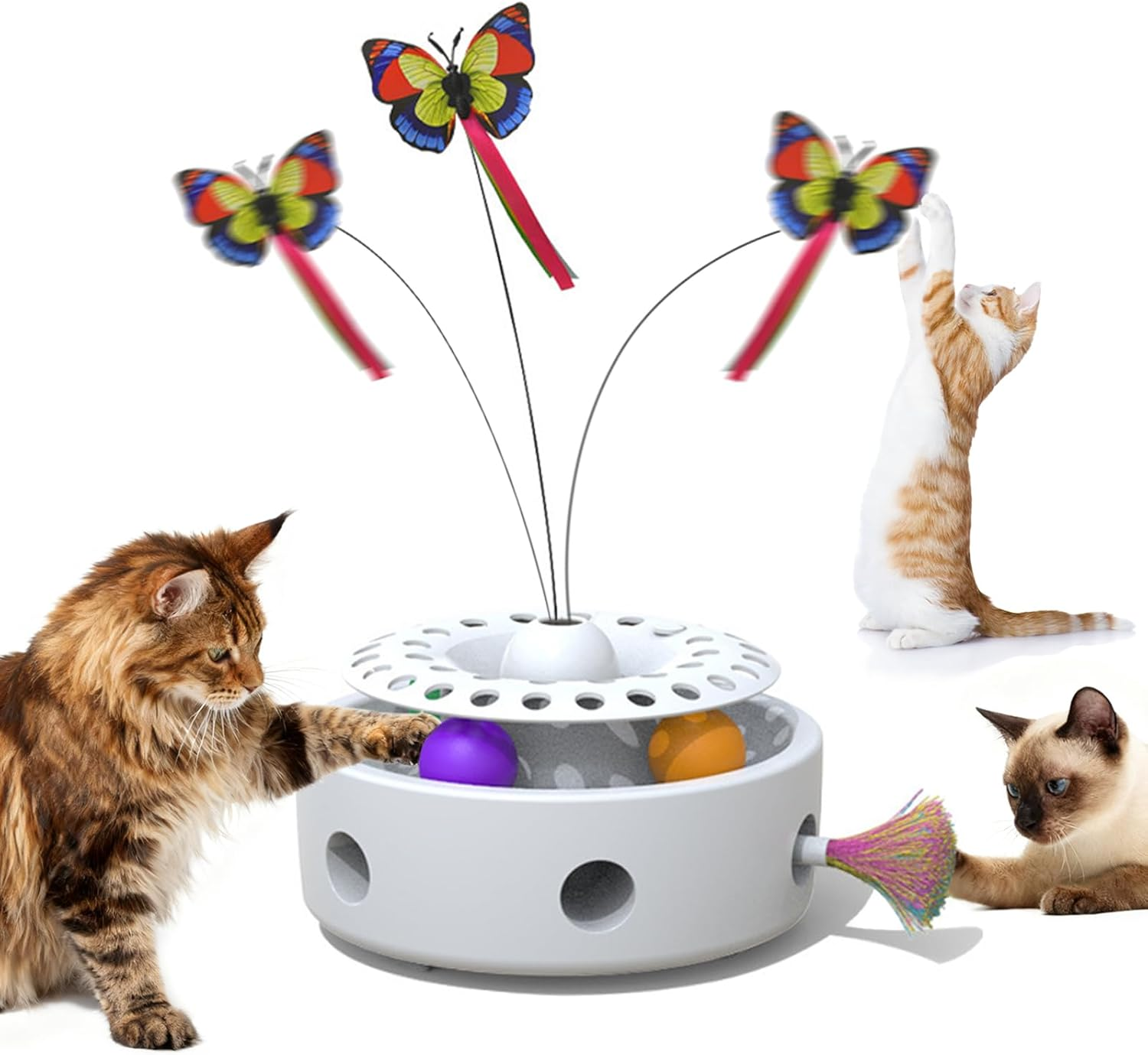 3-in-1 Interactive Cat Toy - Automatic Rotating Butterfly, Track Ball, and Feather Teaser for Indoor Cats