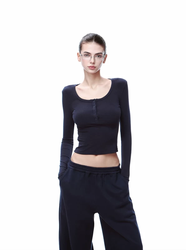JLAUNT Women's Navy Low Waist Wide Leg Sweatpants Loose Straight Leg Casual Track Pants Brushed Cotton Blend with Pockets Spice Girl Style 2026 Autumn S-L