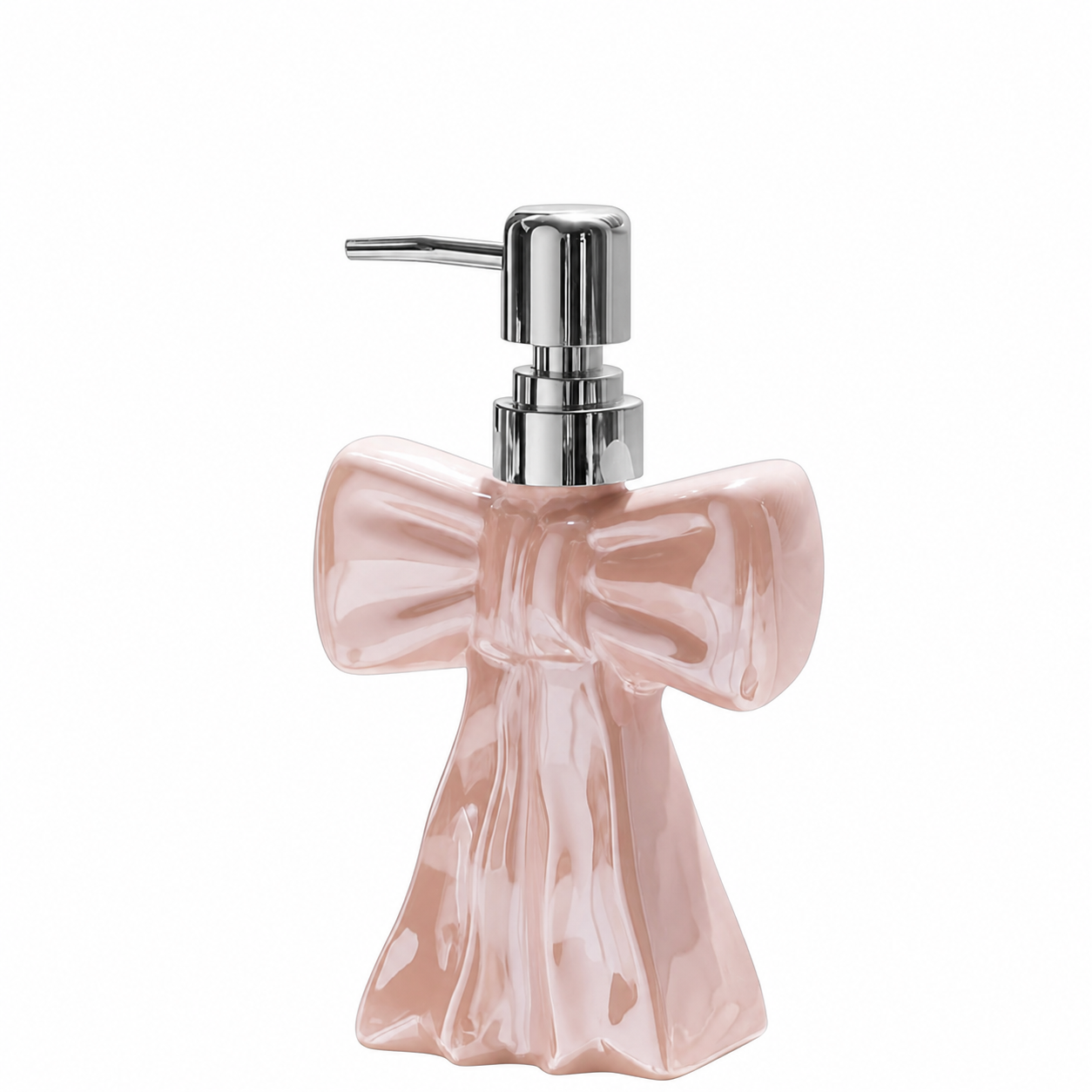 Pink Bow Soap Dispenser – Ceramic Refillable Lotion & Hand Soap Pump for Bathroom and Kitchen Decor
