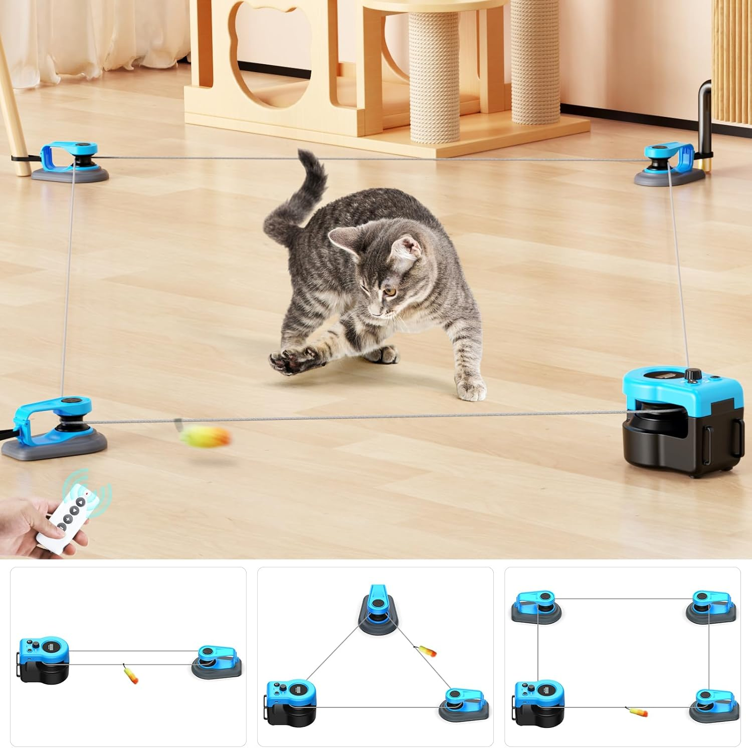 Interactive Automatic Cat Toy - Remote Control String Teaser for Indoor Cats Multi-Shape Setup