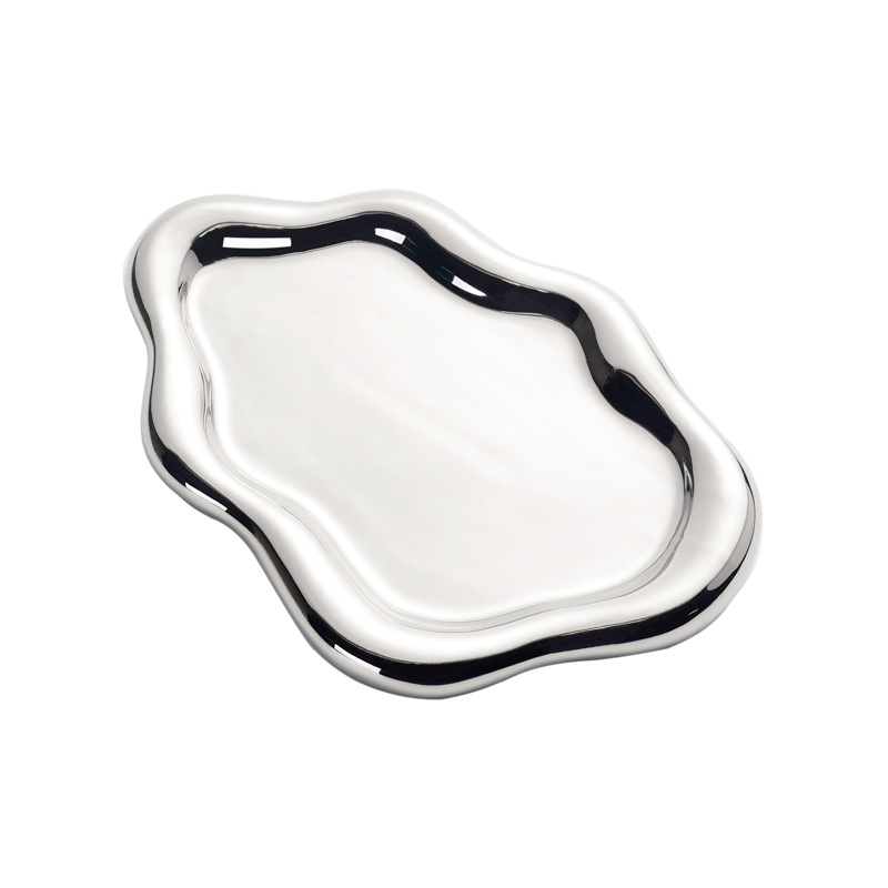 Cloud-Shaped Silver Mirror Polished Ceramic Fruit Tray