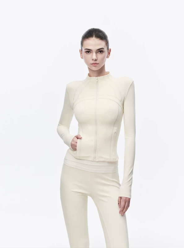 JLAUNT Women's Fitted Zip-Up Yoga Jacket 2026 Spring High Stretch Nylon Blend Activewear Top with Hidden Pockets, Slimming Black/Butter Yellow S-L