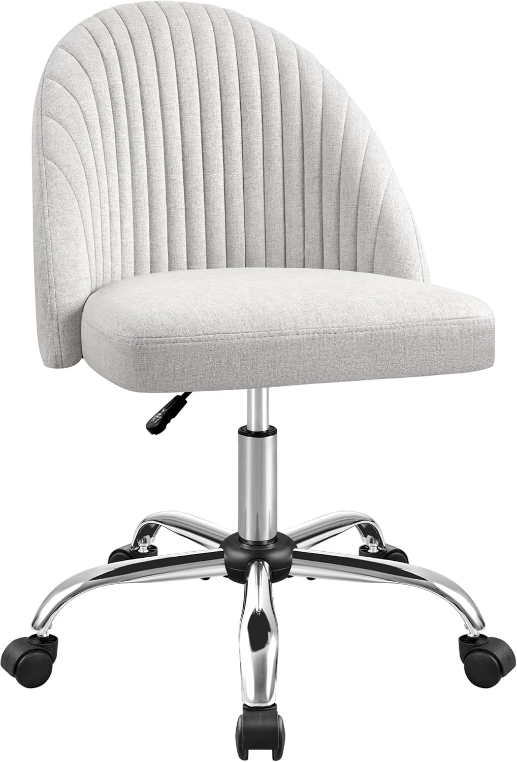 Grey Fabric Armless Desk Chair Modern Adjustable Swivel Vanity Task Chair with Wheels for Home Office