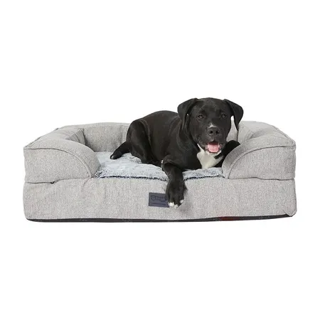 Classic Grey Upholstered Dog Bed: Durable & Cozy Resting Haven for Medium Dogs