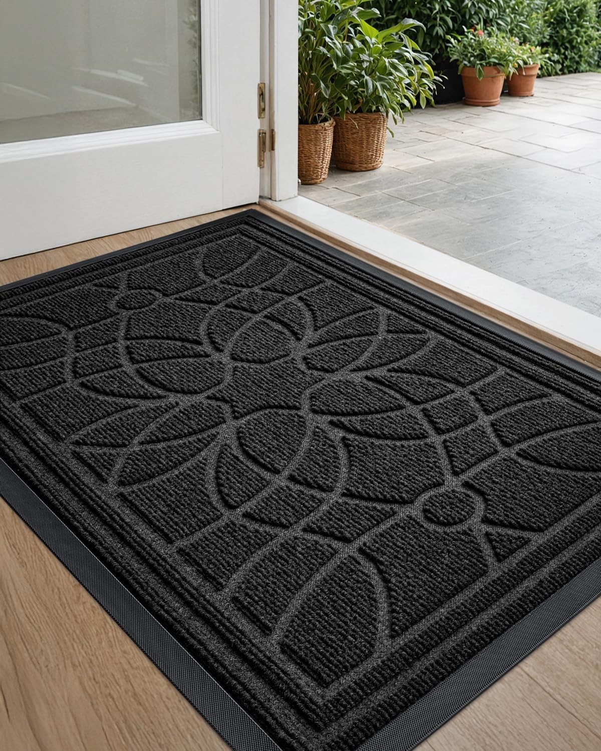 Front Door Mat Outside Entrance  Heavy Duty Non Slip Low Profile Doormat Dirt and Moisture Trapping Welcome Mat Easy Clean for Entryway Patio Garage 3x2 Black