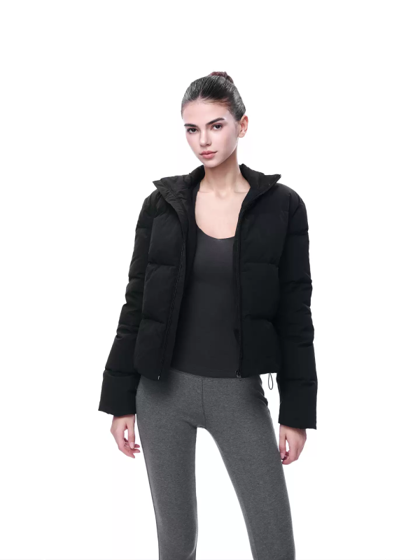 Black Down Jacket for Women Loose Fit, Casual, Thickened, American-style Stand Collar Puffer Coat for Fall
