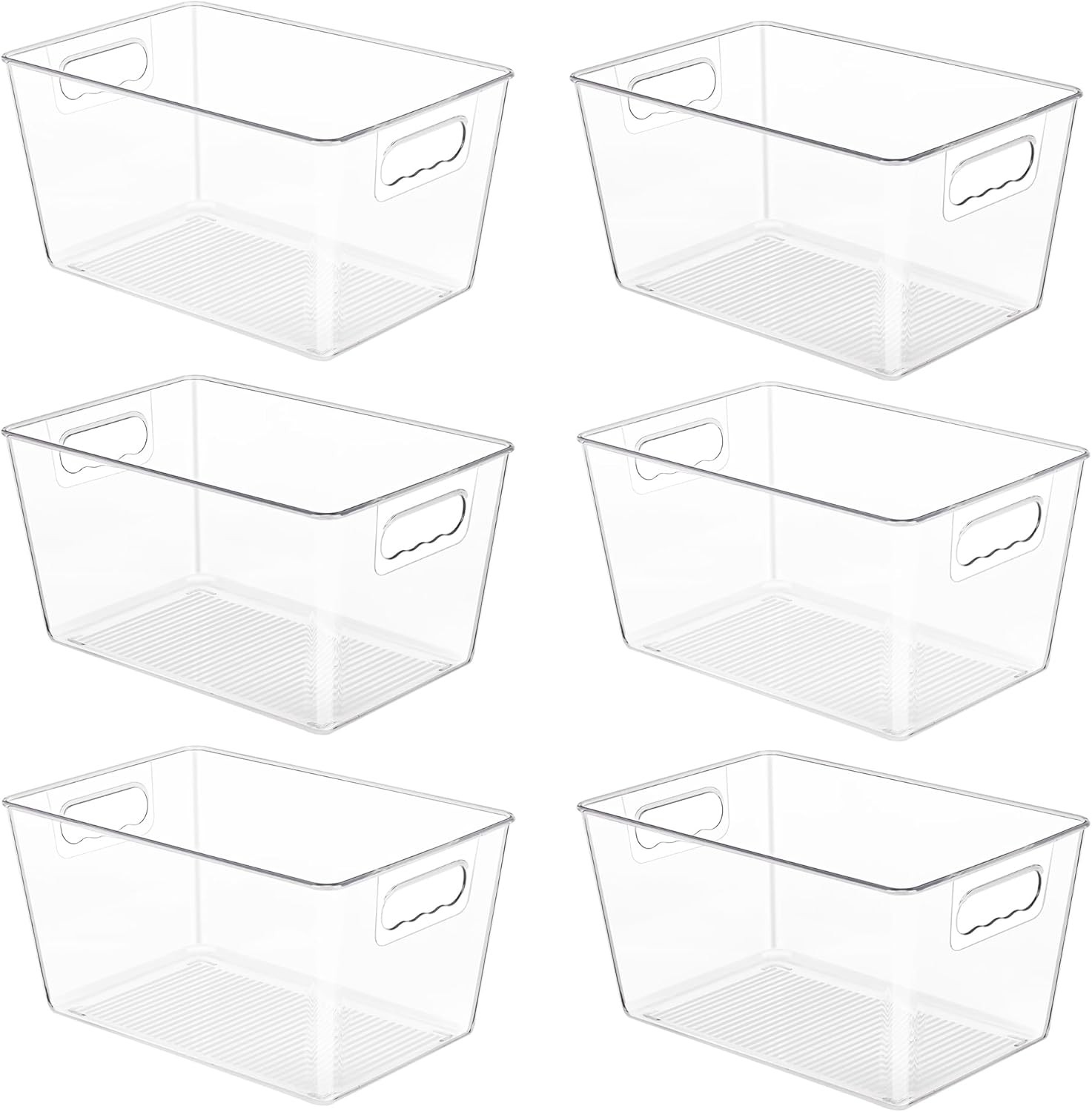 Clear Plastic Storage Containers 6 Pack Pantry Organiser Bins with Carry Handles Multi-Purpose Organisation Boxes for Kitchen Freezer Cabinet Closet Bathroom