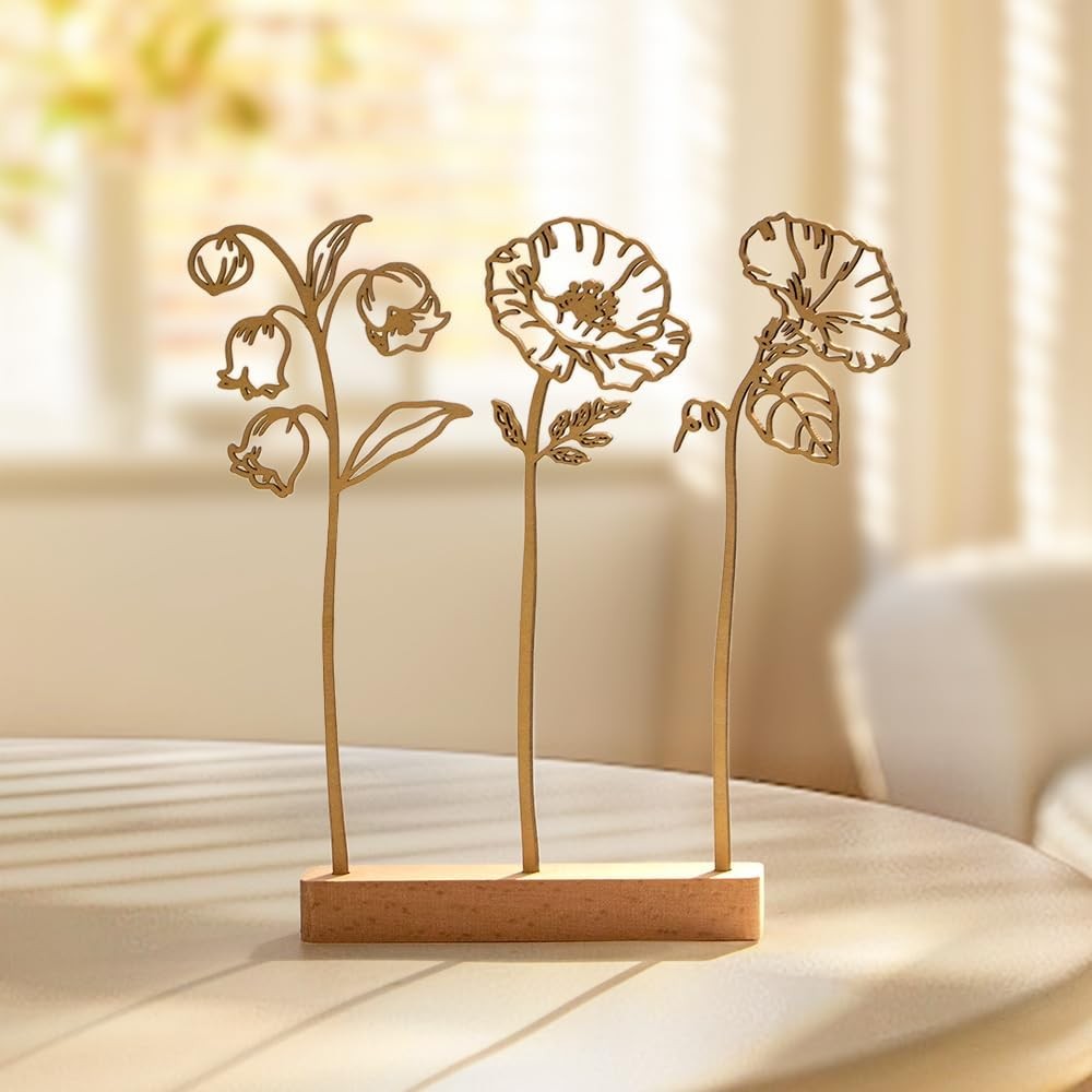 Wooden Flower Decor Gift – Elegant Nordic Style Home Decoration for Living Room Bedroom & Office Thoughtful Gift for Women & Special Occasions