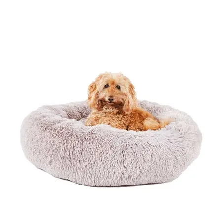 Plush Light Beige Donut Dog Bed: Ultra - Soft Calming Nest for Small to Medium Dogs