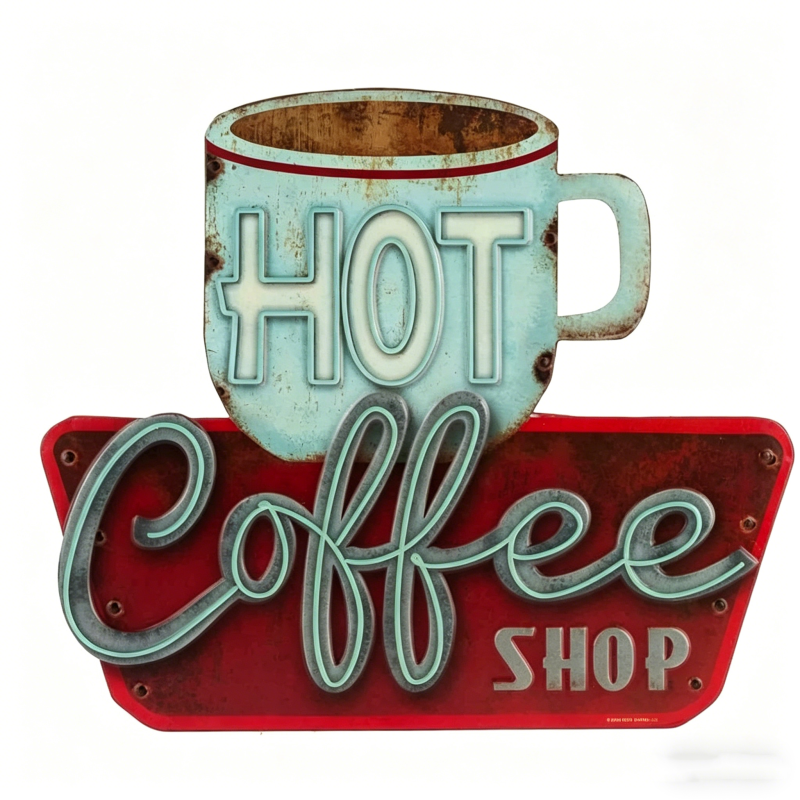 "Hot Coffee Shop" Wall Sign - Retro Kitchen & Bar Decor