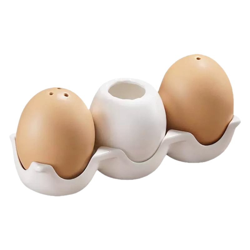 Cute Egg-Shaped Ceramic Salt and Pepper Shaker Set with Toothpick Holder