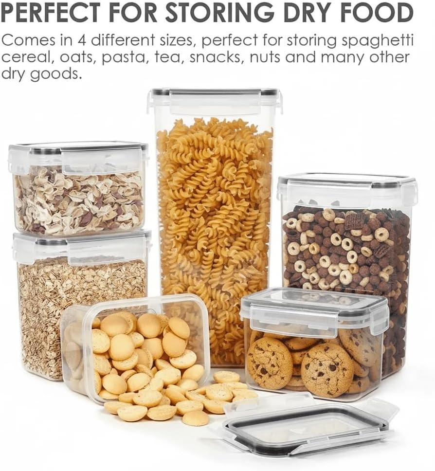 30 PCS Airtight Food Storage Containers with Lids BPA Free Plastic Pantry Canisters Leak-Proof Dry Food Storage for Cereal Flour Sugar Kitchen Organisation Set with Labels and Marker Black