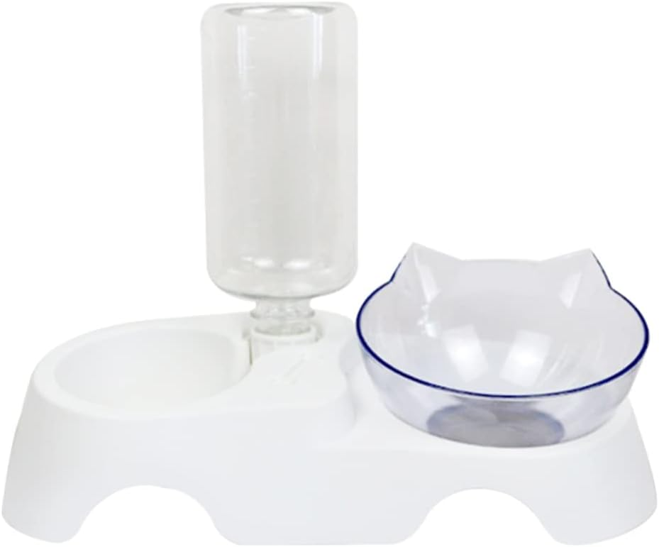 2-in-1 Elevated Cat Feeder - Automatic Water Dispenser & Tilted Food Bowl Set