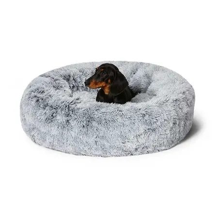 Fluffy Gray Donut Dog Bed: Ultra - Soft Calming Nest for Small to Medium Canines