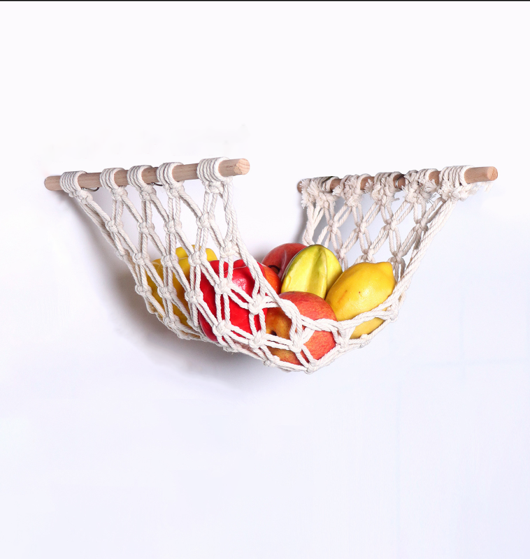 Macrame Under-Cabinet Hanging Fruit Hammocks - Boho Kitchen Storage Baskets