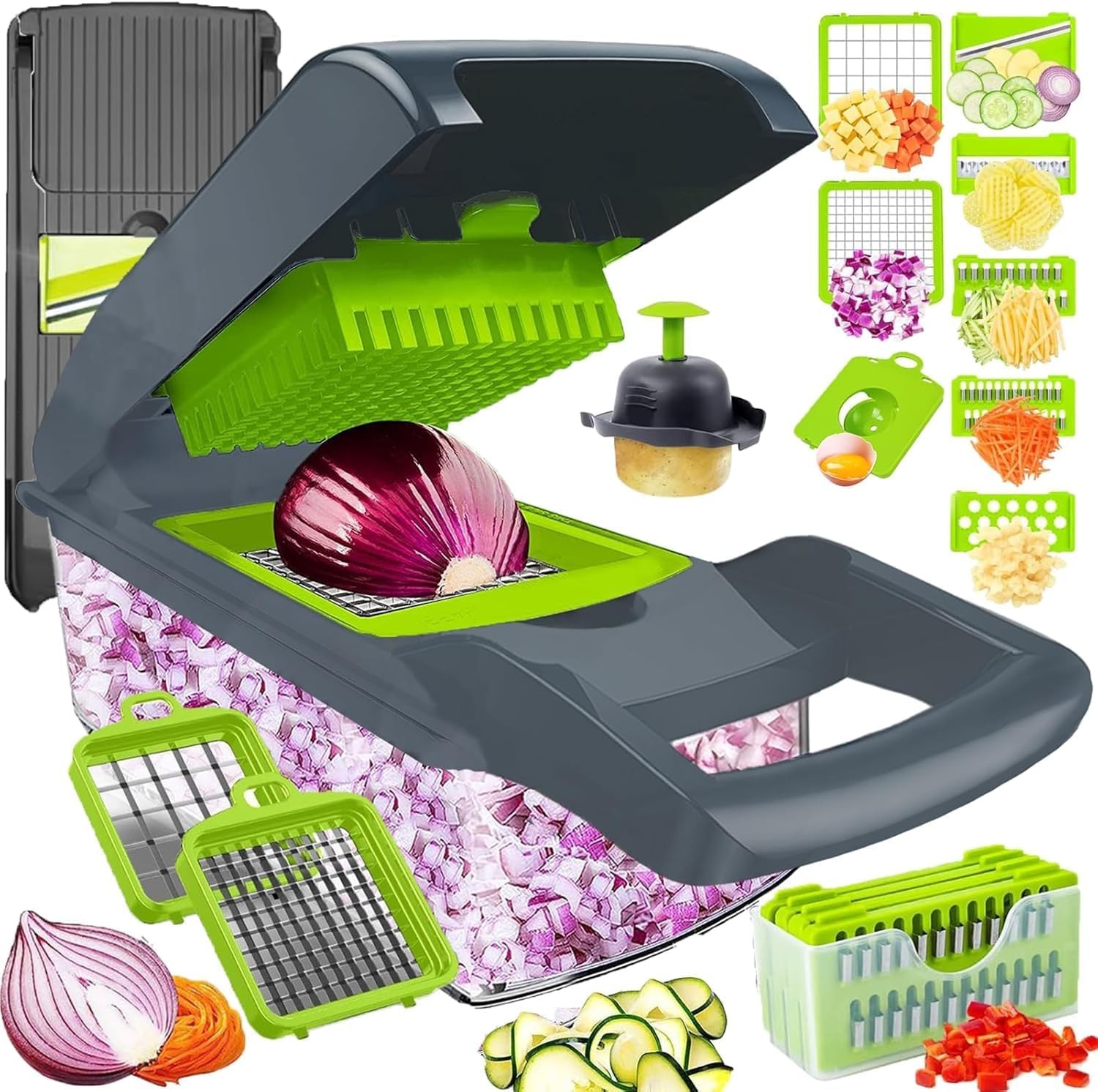 16-in-1 Vegetable Chopper Multifunctional Mandoline Slicer Dicer Spiralizer Food Cutter with Storage Container Veggie Shredder for Salad and Meal Prep