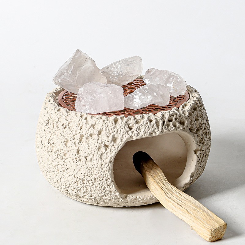 Luxury Travertine Incense Burner with Gold Lid – Modern Minimalist Aromatherapy Holder for Home Decor