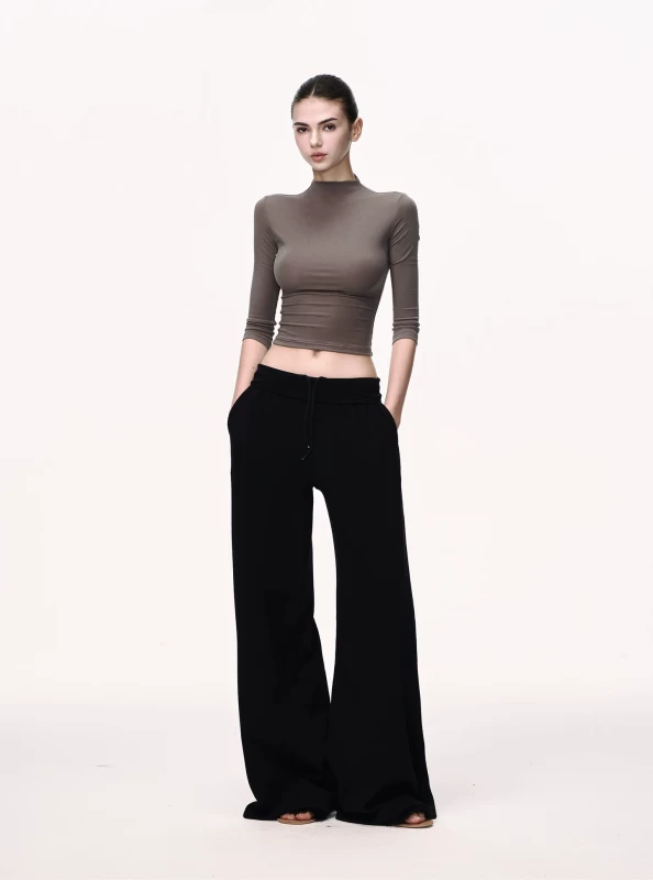 JLAUNT Women's Black Houndstooth Low Waist Wide Leg Pants 2026 Winter Spice Girl Style Straight Leg Trousers 100% Linen S-L