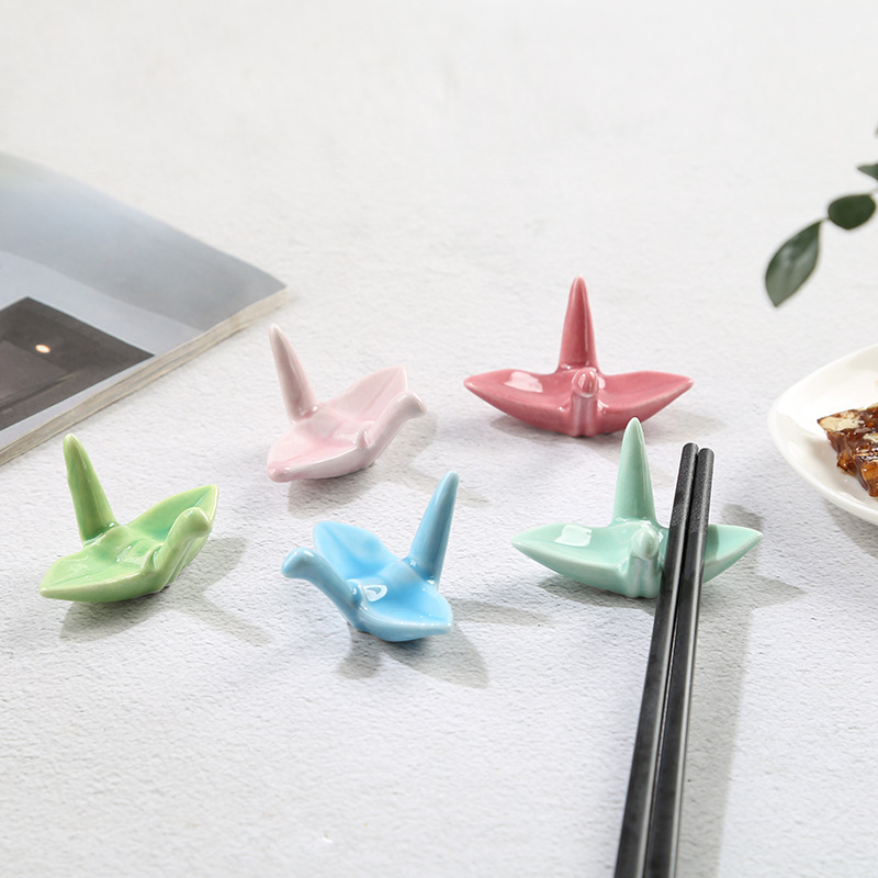 Ceramic Origami Crane Chopstick Rests - Pastel Color Tableware Holders