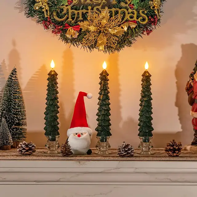 Real Wax Christmas Tree Led Flickering Taper Flameless Candles