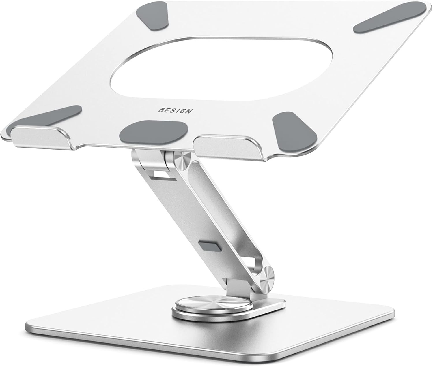 LSX7 Laptop Stand with 360° Rotating Base Ergonomic Adjustable Notebook Riser Foldable Computer Holder Compatible with 10-15.6 Inch Laptops Silver