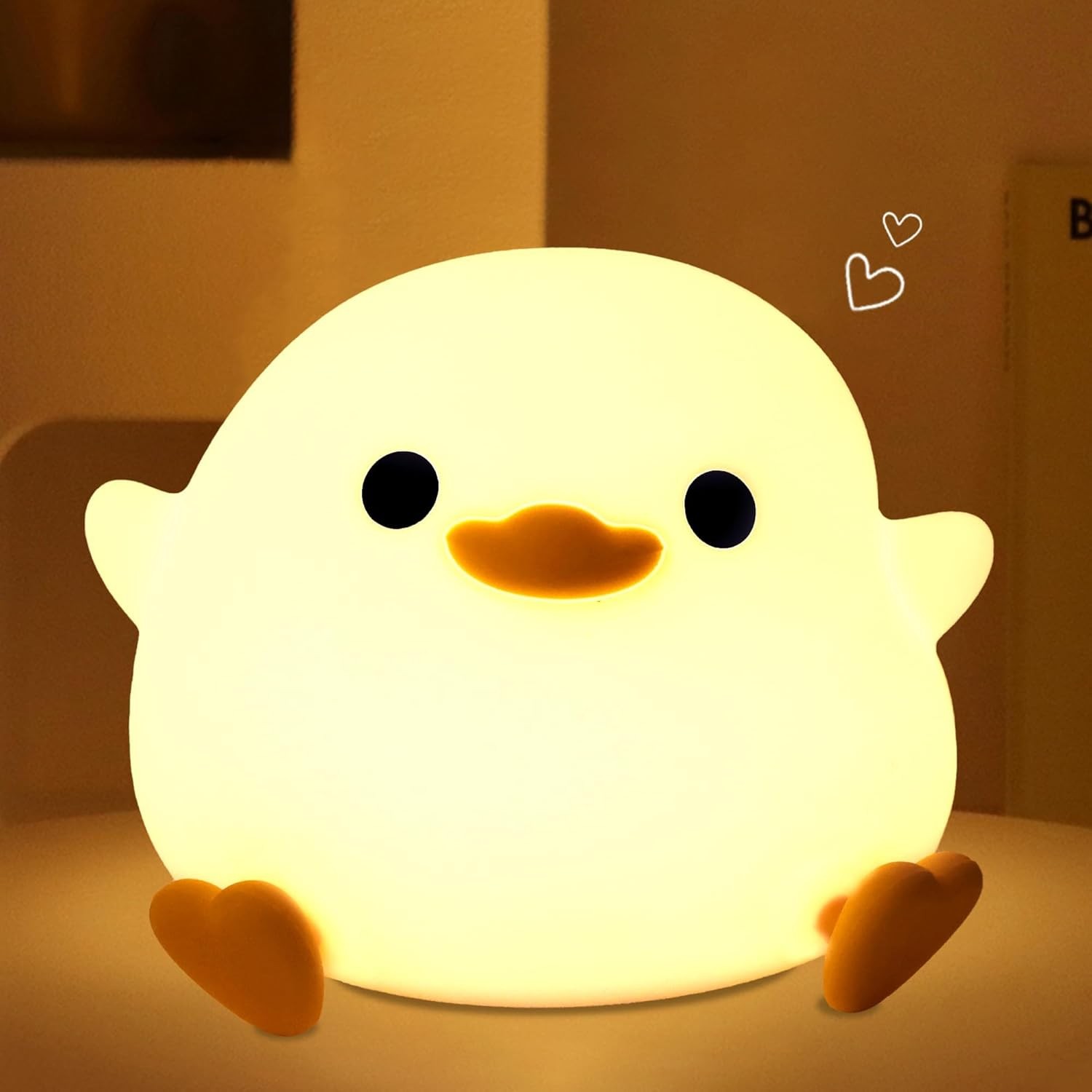 Cute Duck Night Light for Kids – Soft Silicone Rechargeable LED Lamp with Tap Control, Dimmable Light & Timer for Bedroom Nursery & Gifts