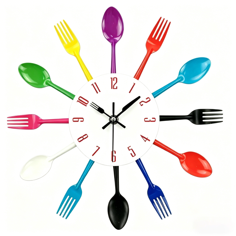 Multicolor Spoon & Fork Wall Clock – Whimsical Kitchen and Dining Room Decor