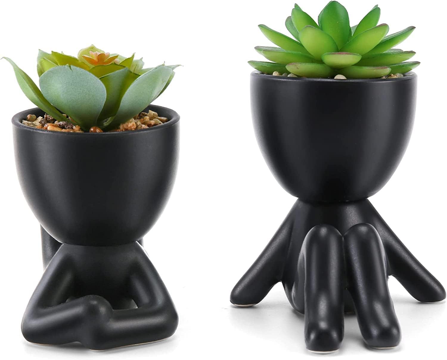 2 Abstract Human-Shaped Succulent Planters - Modern Black Ceramic Flower Pots for Home Decor