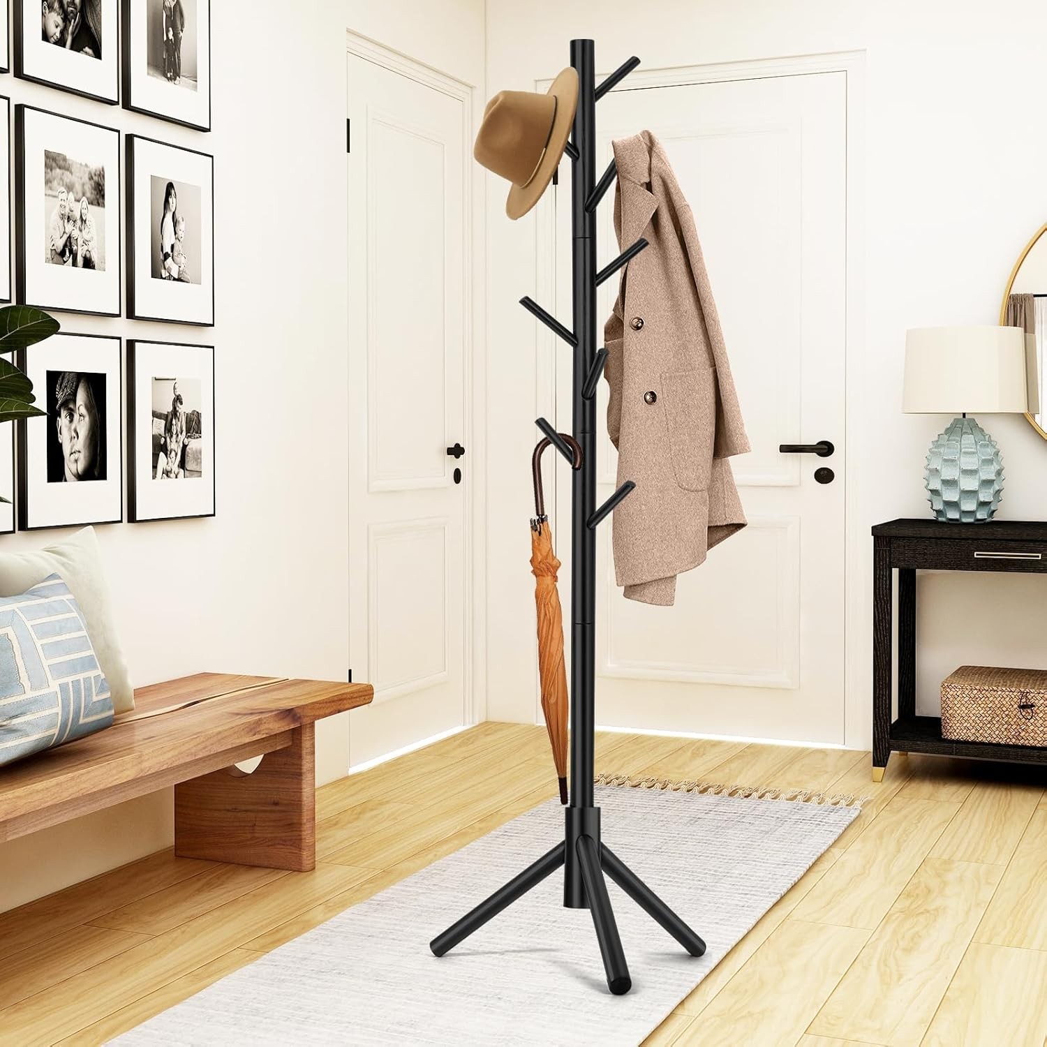 Freestanding Coat Rack with 8 Hooks 3 Adjustable Size Tree Coat Rack Hallway Entrance Stand for Hanging Coats Hats Scarves Handbags Bedroom Office Home Use