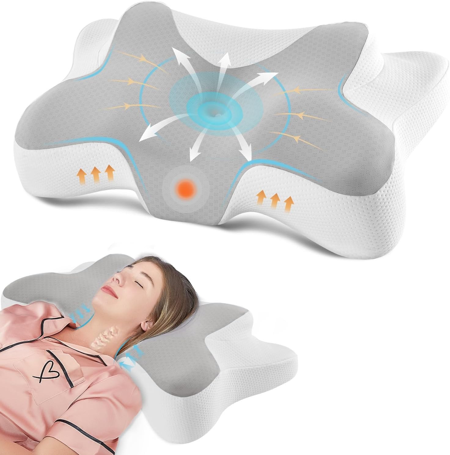 Cervical Neck Pillow Orthopedic Memory Foam Pillow for Neck Pain Relief Ergonomic Contour Support with Cooling Removable Cover for Side Back Stomach Sleepers
