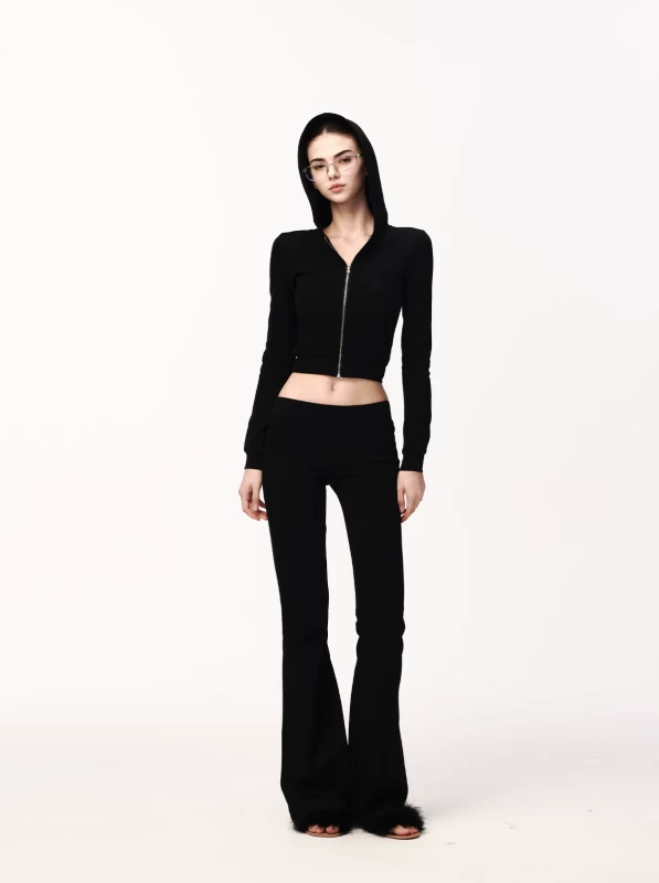 JLAUNT Women's Black Low Waist Skinny Flare Pants 2026 Fall High Stretch Cotton Bootcut Trousers Retro Slim Fit Casual Pants S-L